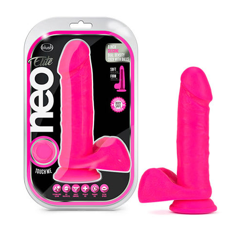 Silicone Dual Density Cock with Balls Neon Pink