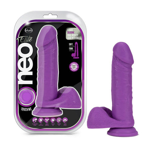 Silicone Dual Density Cock with Balls Neon Purple